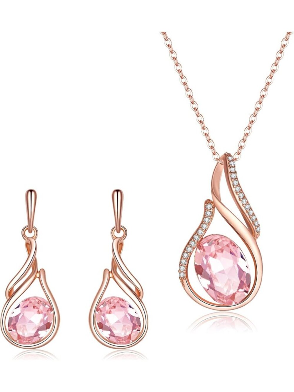 EleQueen Austrian Crystal Cubic Zirconia Rose Gold-Tone Pink Teardrop Pendant